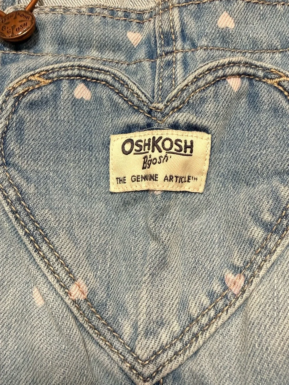 OshKosh B'gosh Light Blue Denim Heart-Print Overalls